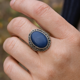 Dragonfly Ring with Blue Gemstone and Textured Band