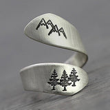 Mountain and Pine Tree Wrap Ring for Nature Lovers