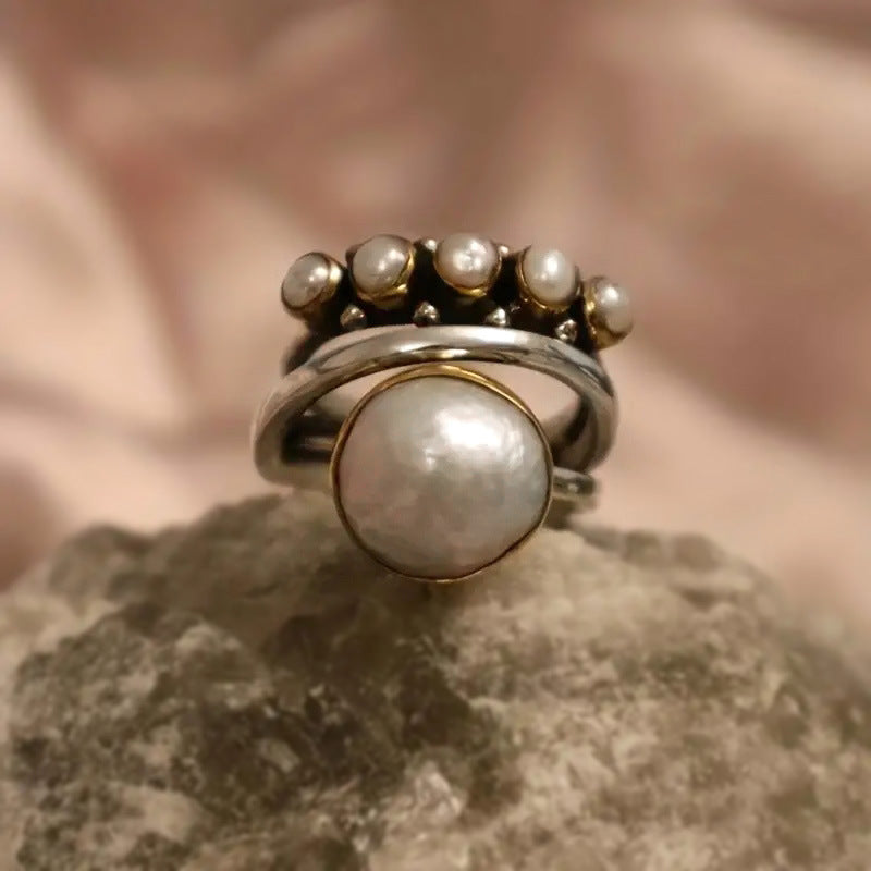 Bohemian Pearl Statement Ring with Natural Elegance and Charm
