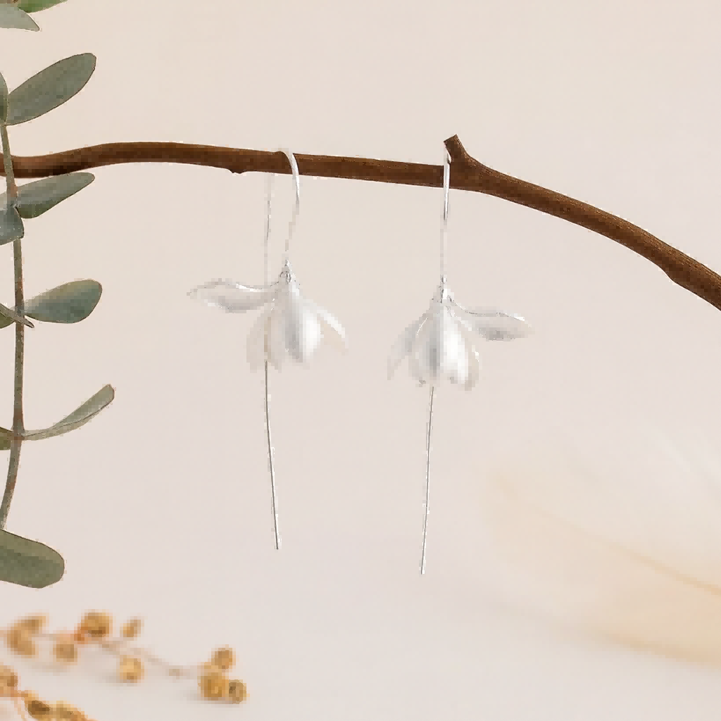 Magnolia Blossom Drop Earrings in Gold or Silver
