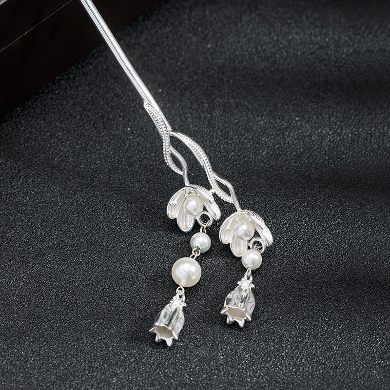 Twin Blossom Hair Stick with Dangling Petal Charms