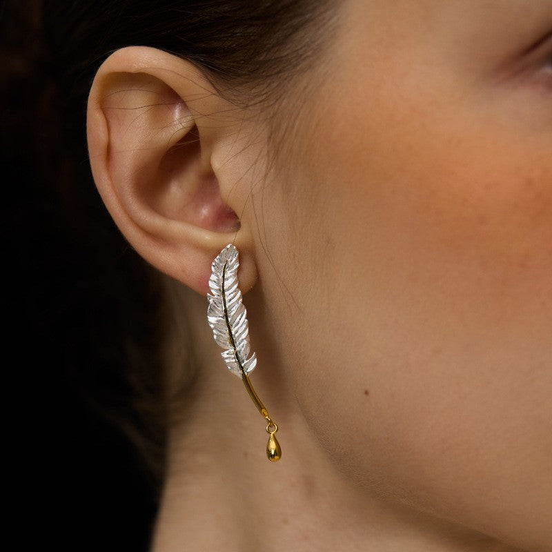 Feather Drop Earrings Gold Silver