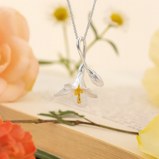 Floral Pendant Necklace in Gold and Silver