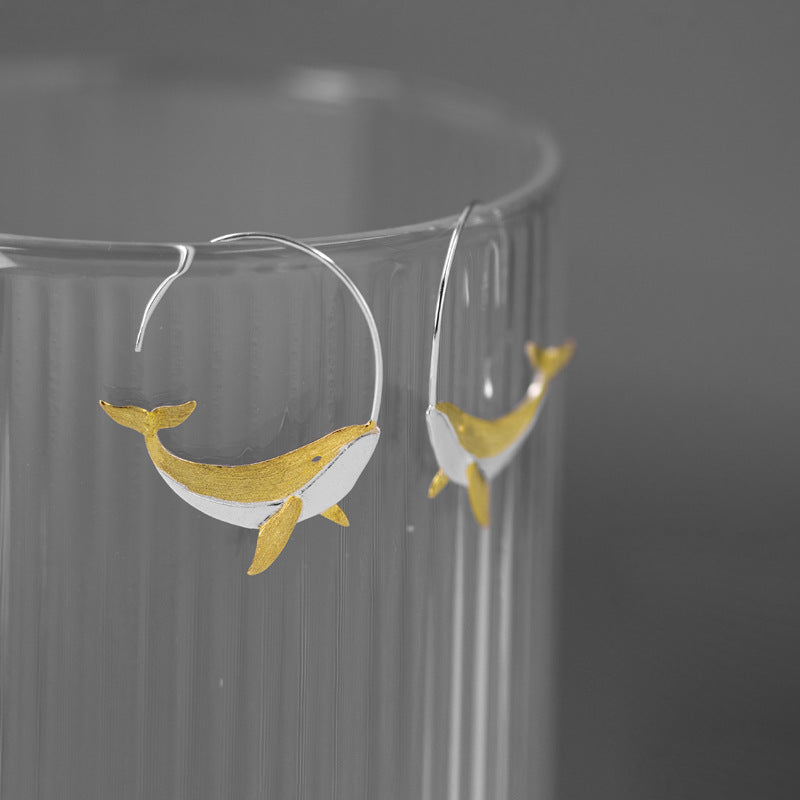 Golden Whale Hoop Earrings for Ocean Spirit