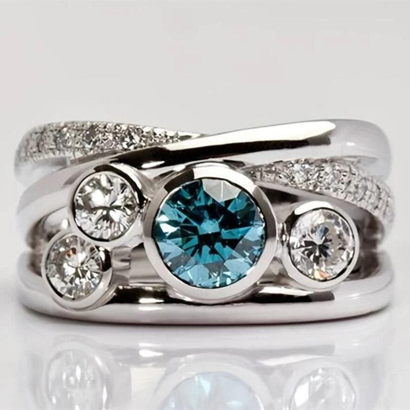 Multi-Stone Ring with Blue Gem and Sparkling White Accents
