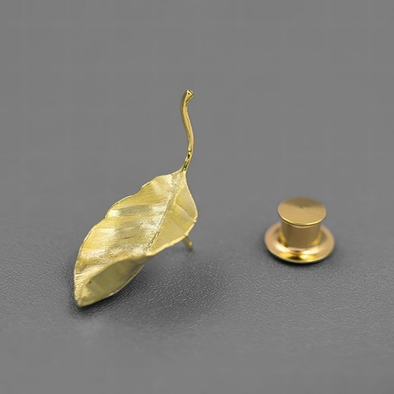 Textured Leaf Brooch Pin in Gold or Silver