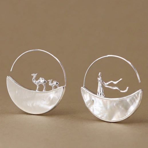 Moon Desert Journey Earrings with Goddess and Camels