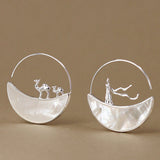 Moon Desert Journey Earrings with Goddess and Camels