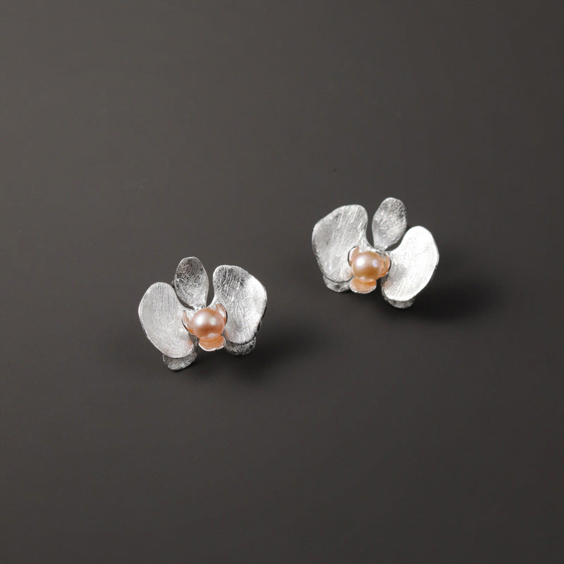 Pearl Orchid Earrings with Gold Flower Design