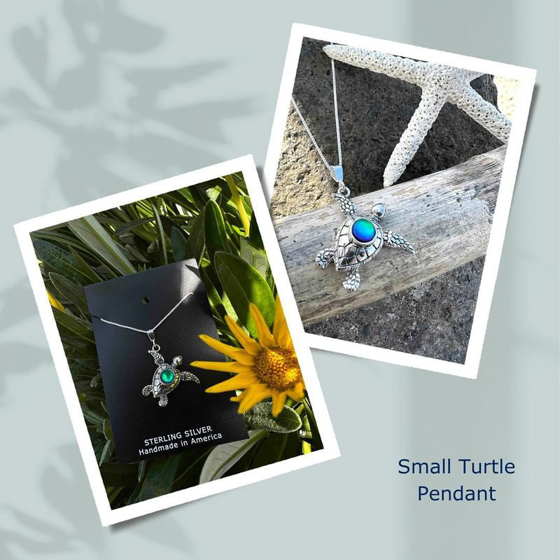 Colorful Gemstone Sea Turtle Pendant Necklace Ocean Inspired Jewelry