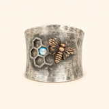Honeycomb Bee Ring with Fire Opal and Rustic Finish