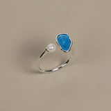 Ocean Agate and Pearl Ring for Intuition and Flow