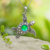 Colorful Gemstone Sea Turtle Pendant Necklace Ocean Inspired Jewelry