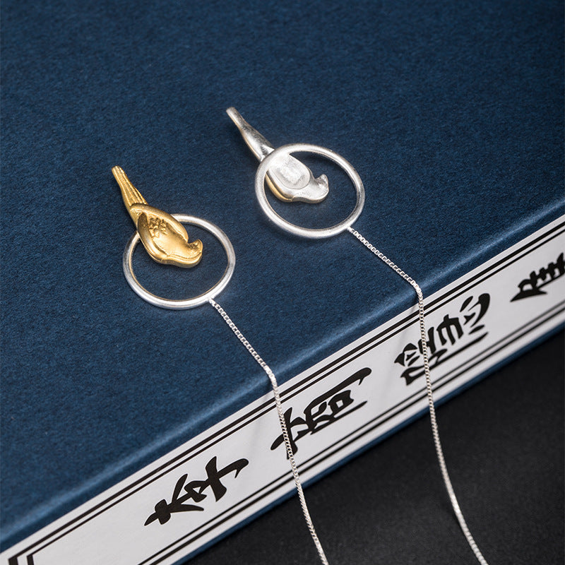 Golden Bird Threader Earrings – Silver Hoop Charm