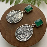 Botanical Round Earrings with Green Gemstone and Nature Design