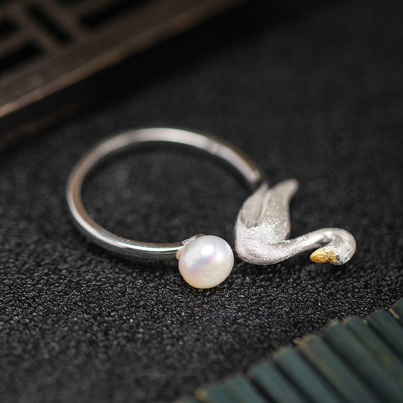 Swan Pearl Ring for Grace, Purity and Feminine Energy