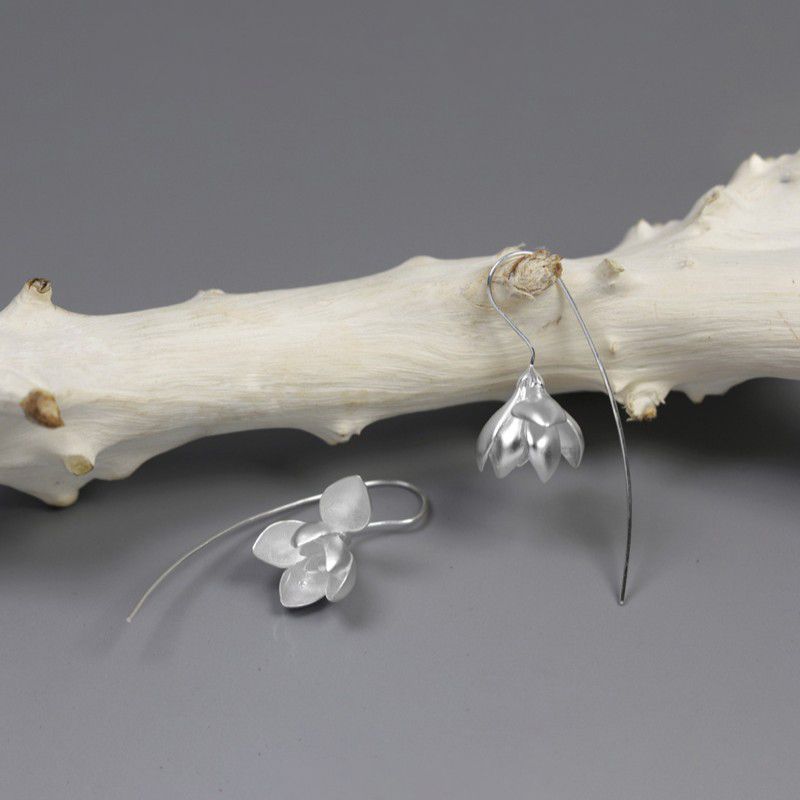 Magnolia Blossom Drop Earrings in Gold or Silver
