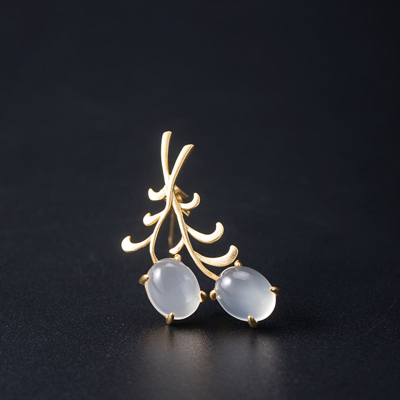 Golden Branch Brooch with Moonstone Energy Drops