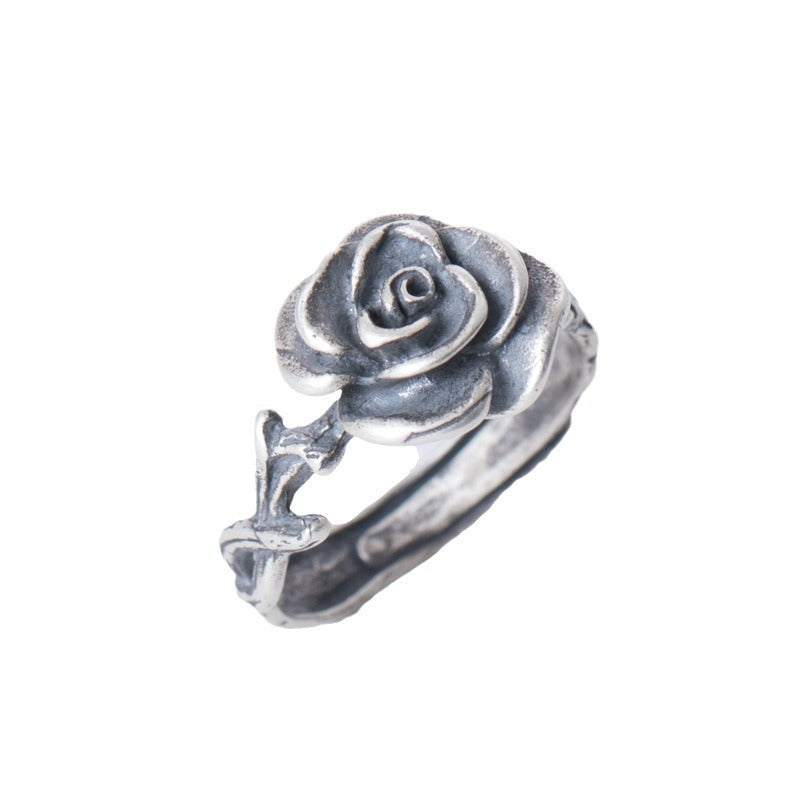 Vintage Rose Ring with Dark Enchanted Energy Bloom