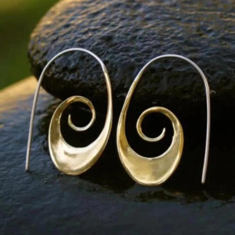 Golden Spiral Drop Earrings with Bohemian Nature-Inspired Style