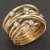 Nature Inspired Multi-Band Gold Ring with Diamond Accents