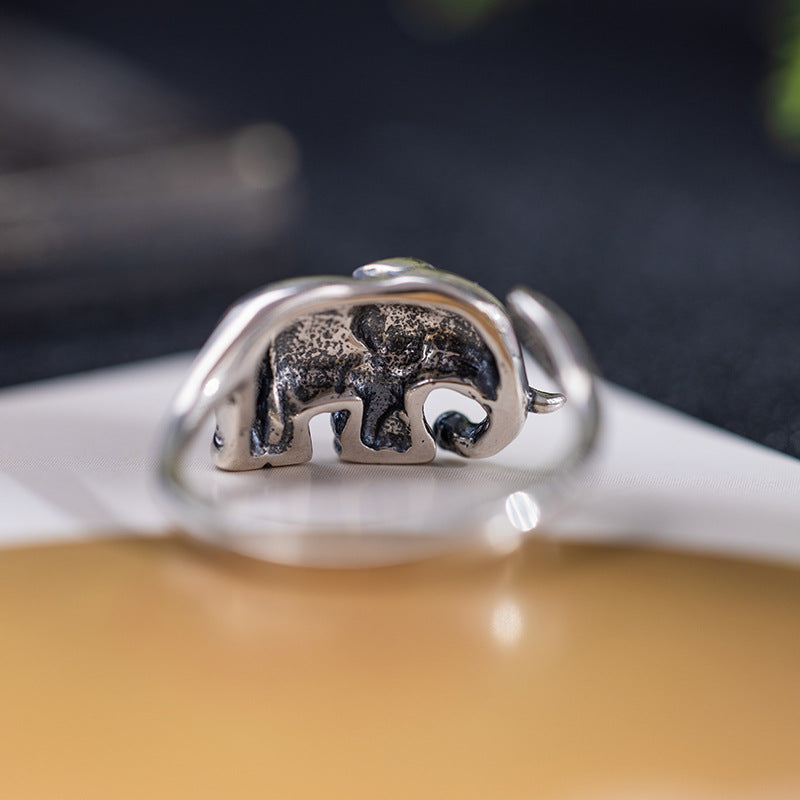Silver Elephant Totem Ring for Wisdom & Protection