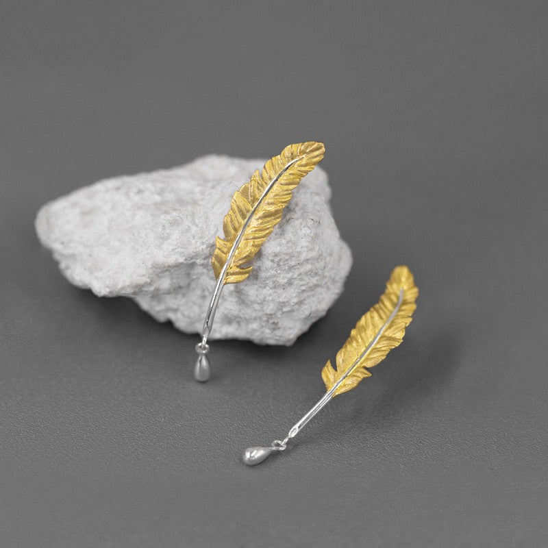 Feather Drop Earrings Gold Silver