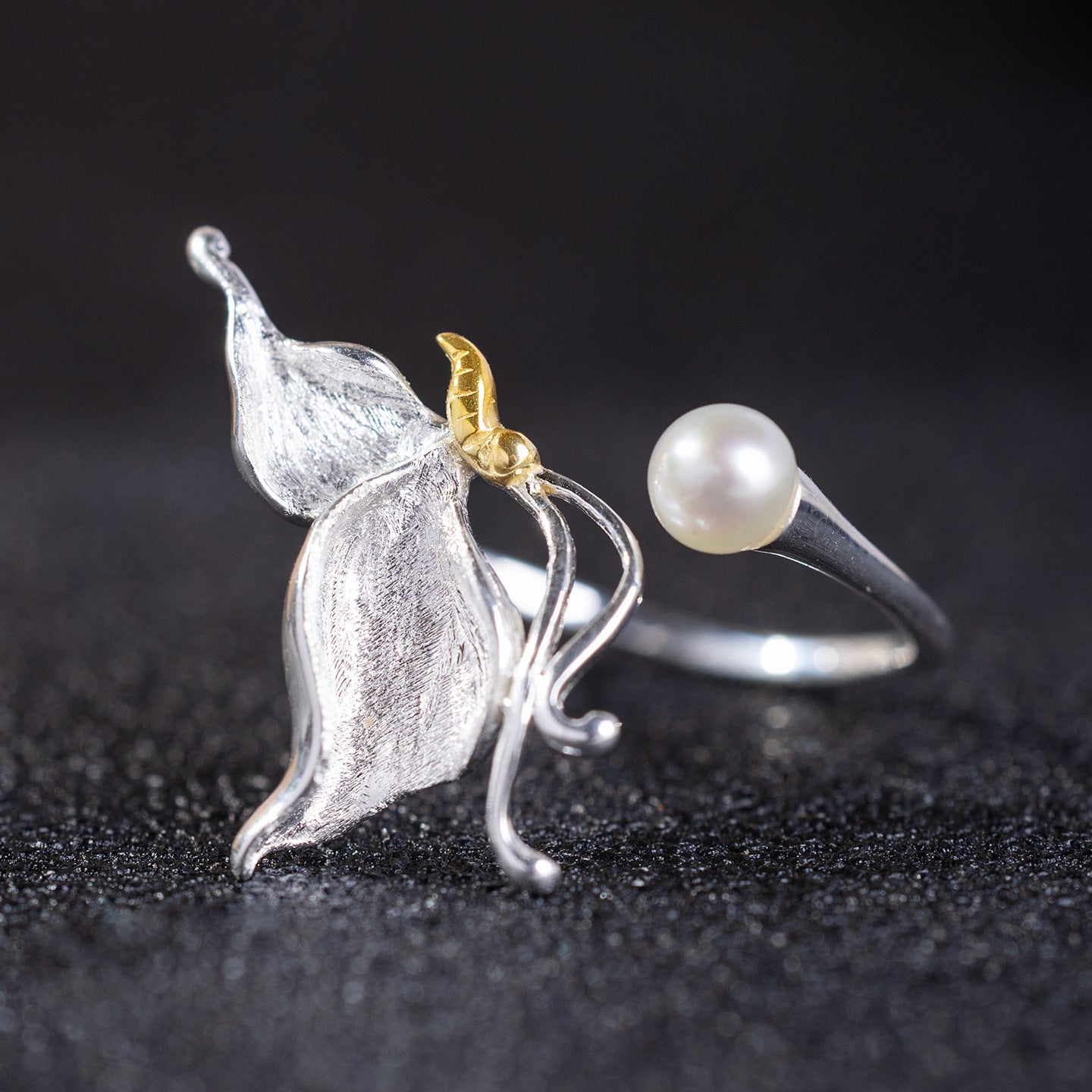 Butterfly and Pearl Open Ring – Nature-Inspired Spiritual Jewelry