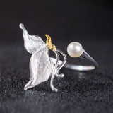 Butterfly and Pearl Open Ring – Nature-Inspired Spiritual Jewelry