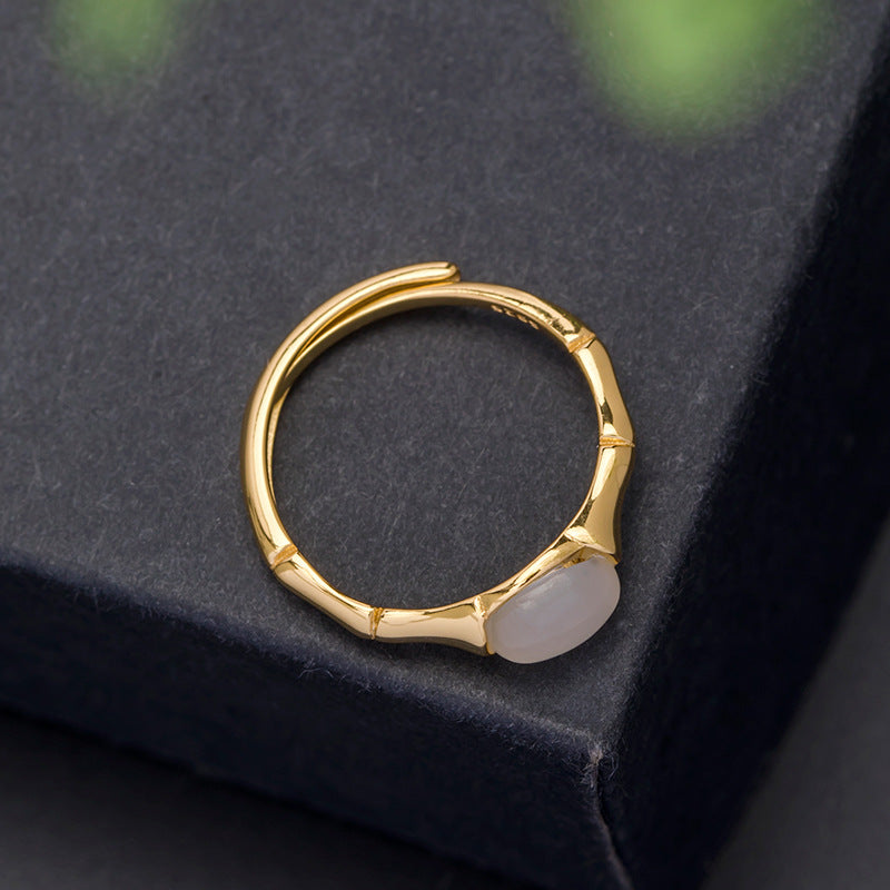 Golden Bamboo Moonstone Ring for Inner Calm & Clarity
