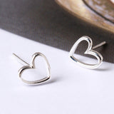 Minimalist Open Heart Stud Earrings in Polished Silver