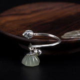 Lotus Seed Pod Ring with White Jade Bloom