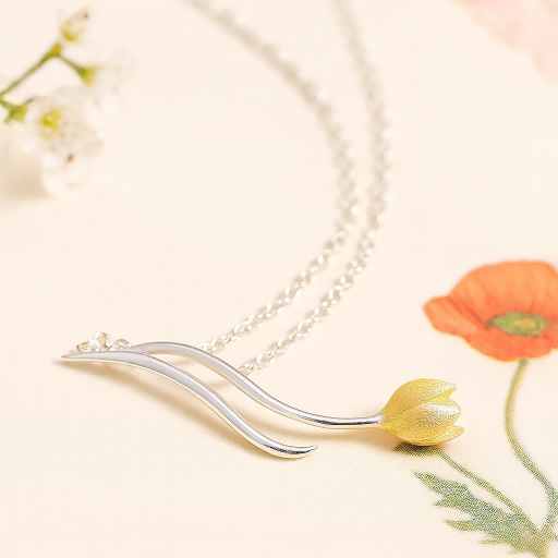 Golden Tulip Bud Necklace for Renewal and Feminine Grace
