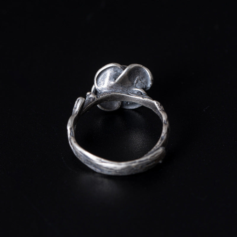 Vintage Rose Ring with Dark Enchanted Energy Bloom