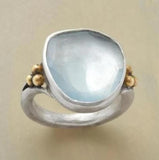 Rustic Aquamarine Statement Ring with Golden Bead Accents