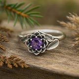 Bohemian Floral Amethyst Ring with Nature Inspired Design