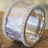 Hammered Wide Band Ring with Crystal Edge Detailing