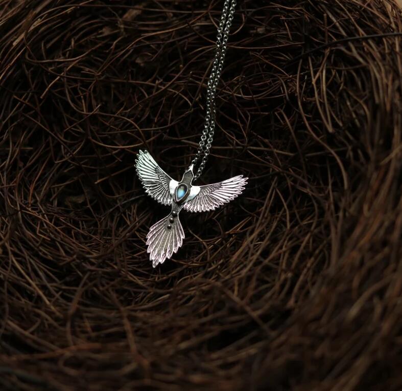 Flying Bird Necklace with Gemstone Accent Nature Inspired Design