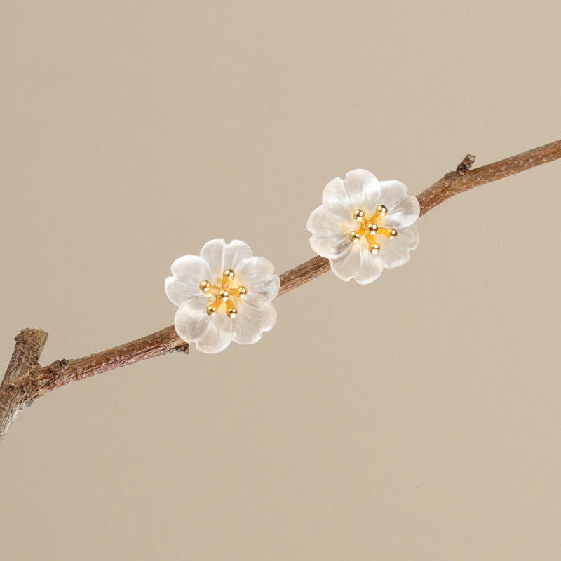 Frosted Plum Blossom Studs for Purity and Inner Strength