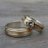 Gold Accent Nature-Inspired Ring Set with Sparkling Round Gem
