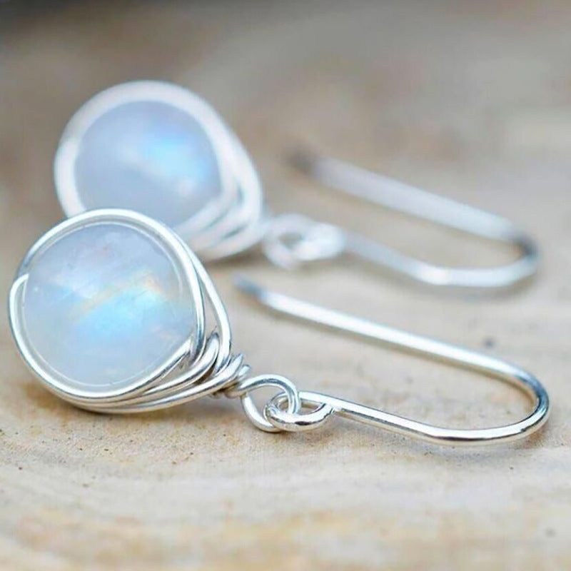 Moonstone Drop Earrings with Minimalist Wire Wrap Design
