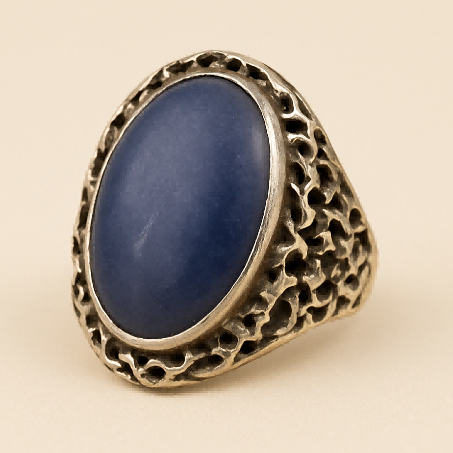 Dragonfly Ring with Blue Gemstone and Textured Band