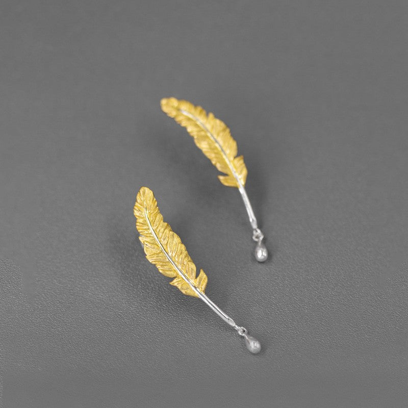 Feather Drop Earrings Gold Silver