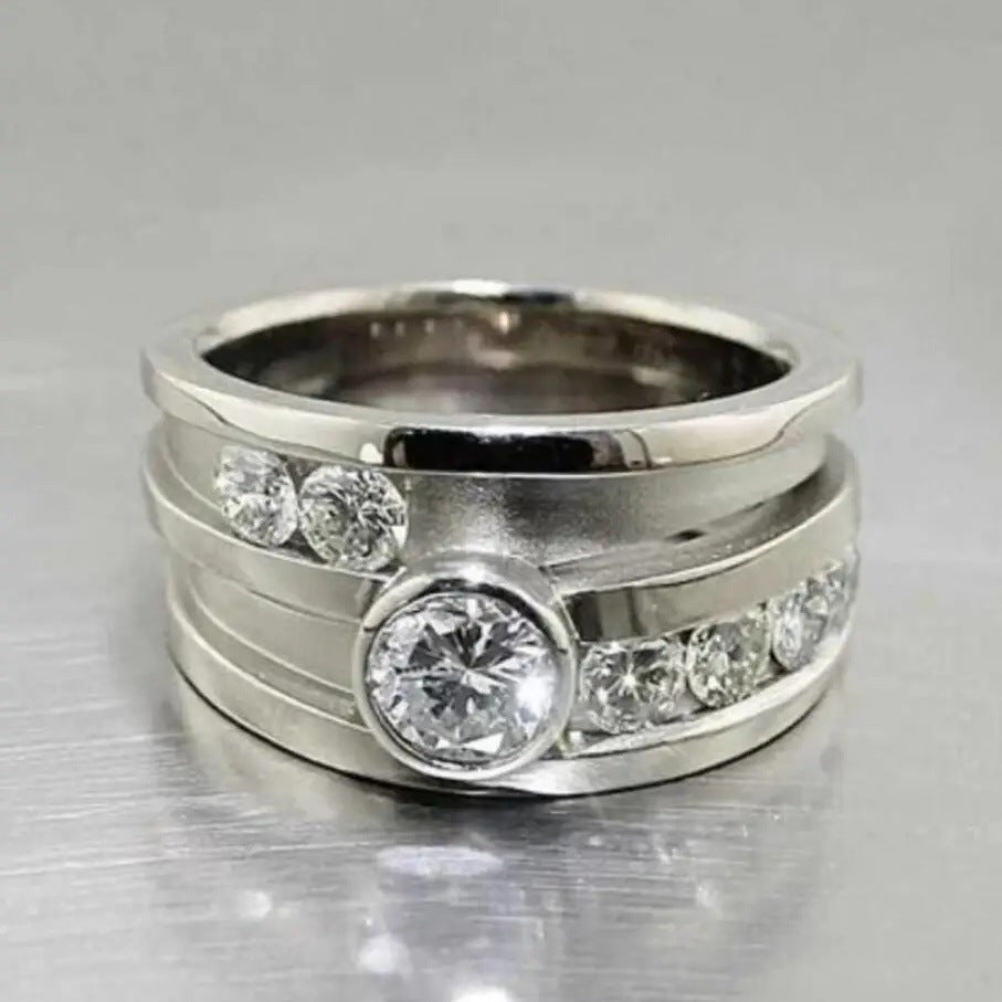 Bold Multi-Band Silver Ring with Brilliant Crystal Accents