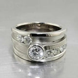 Bold Multi-Band Silver Ring with Brilliant Crystal Accents