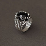 Labradorite Statement Ring with Cosmic Wire Halo Design