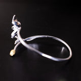 Blooming Flower Open Bangle – Silver and Gold Botanical Cuff