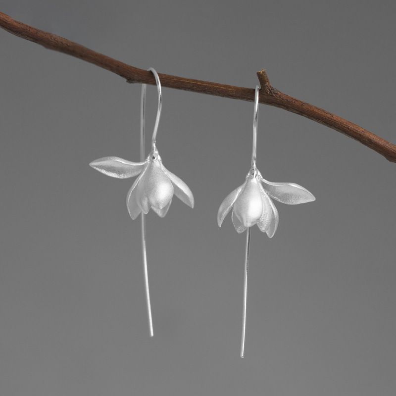 Magnolia Blossom Drop Earrings in Gold or Silver