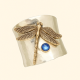 Dragonfly Ring with Blue Gemstone and Textured Band