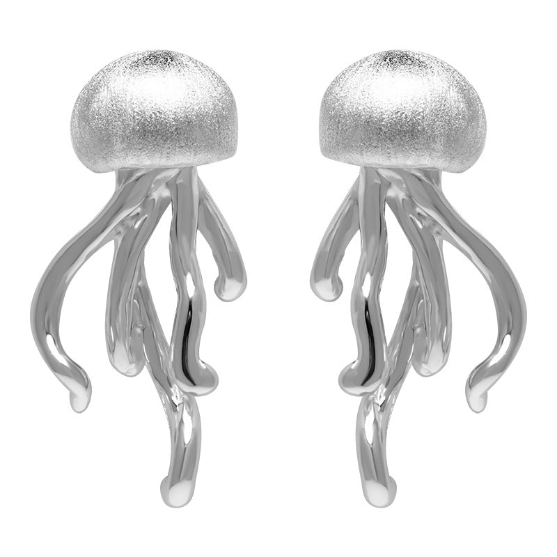 Sterling Silver Jellyfish Earrings Ocean-Inspired Drop Studs